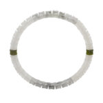 A circular White with Purple Veining Nephrite Jade Bracelet featuring translucent square disc beads and two green Hetian Biyu accent beads placed opposite each other; all beads display a marbled, speckled pattern.
