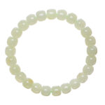 The Handmade Jade Bracelet features translucent, pale green natural nephrite beads strung on elastic and displayed on a white background—a perfect jewelry gift for healing, balance, and good luck.