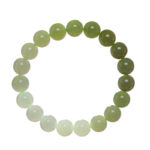 The Gradient Green Nephrite Jade Bracelet features natural round beads in celadon-to-olive green shades, elegantly arranged in a circle.