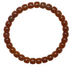The Natural Hetian Jade Beaded Bracelet features smooth, round brown beads strung on an elastic band, ideal for meditation and energy, displayed evenly against a white background.