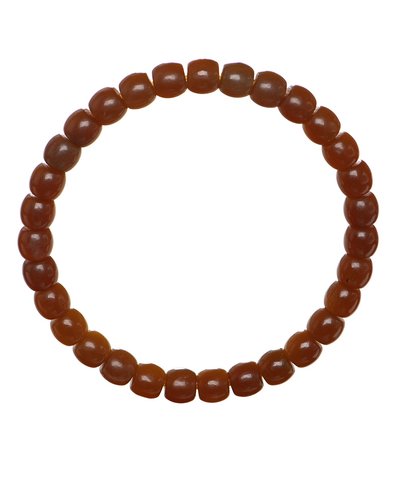 The Natural Hetian Jade Beaded Bracelet features smooth, round brown beads strung on an elastic band, ideal for meditation and energy, displayed evenly against a white background.