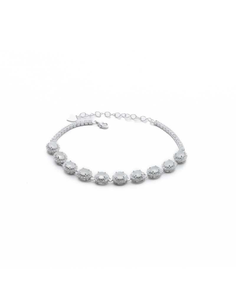 LYU_5214 Greenish white jadeite halo tennis bracelet in high-polish sterling silver