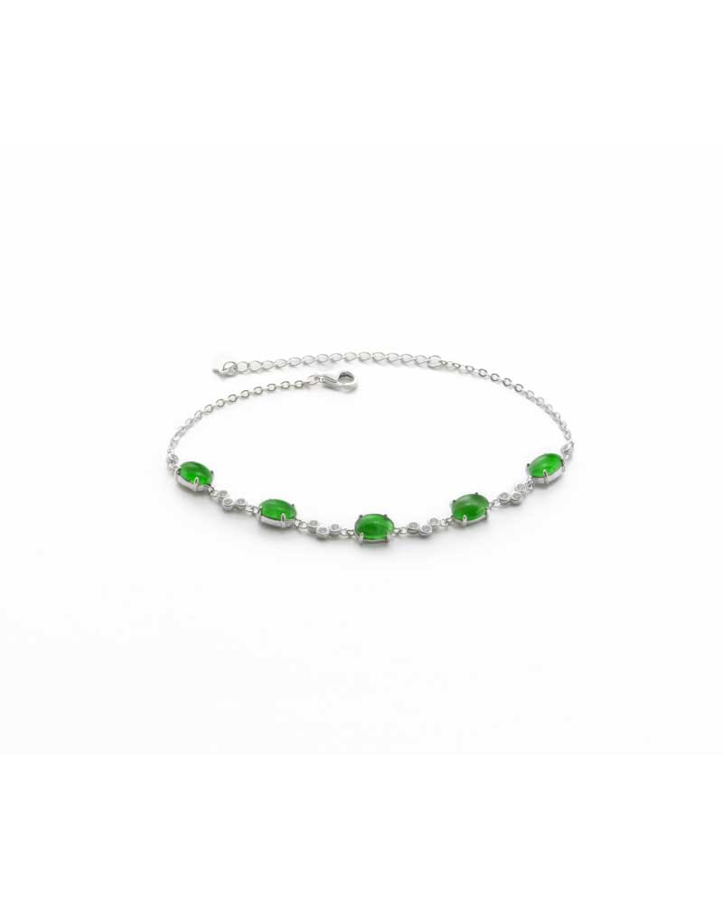 Vivid green jadeite link bracelet in high-polish sterling silver