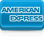 Blue American Express logo featuring the words American Express in bold white letters stacked on top of each other inside a rounded blue rectangle.