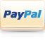 The image shows a PayPal logo with the word PayPal in blue text on a rounded rectangular beige background.