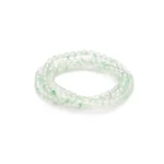 A coiled bracelet made of translucent, light green round beads, arranged in multiple loops, displayed on a plain white background.
