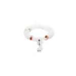 white, light green quartzite jade necklace showing long beaded necklace with a double-drop tassel detail