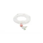 white, light green quartzite jade bracelet showing long beaded bracelet with a peach carved focal accent and small drop details