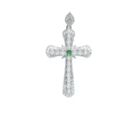 Green and white Jadeite pendant with round cabochon detail on white background