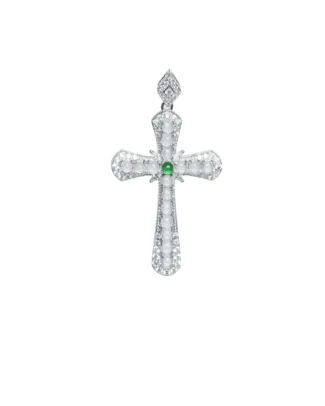 Green and white Jadeite pendant with round cabochon detail on white background