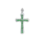 Green Feicui pendant with round cabochon detail on white background