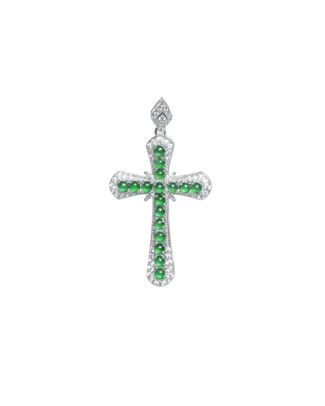 Green Feicui pendant with round cabochon detail on white background