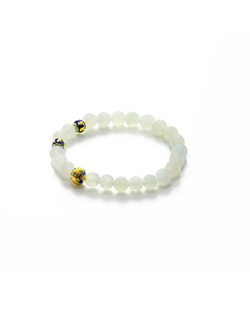 Light green Jadeite bracelet with spherical beads detail on white background