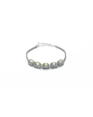 Grayish white Nephrite Jade bracelet with marquise cabochon detail on white background