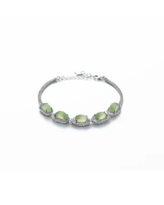 Grayish white Nephrite Jade bracelet with oval cabochon detail on white background