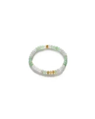 The Brownish-Yellow, Light Green and White Jadeite Bracelet features ring-shaped beads with gold-tone accent details, displayed on a plain white background.