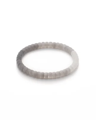 White and Gray Nephrite Jade Bracelet featuring polished, ring-shaped beads arranged in a uniform circle, displayed on a white background.